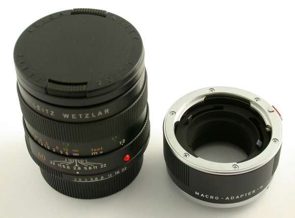 LEICA Macro-Elmarit-R 2,8/60 60mm F2,8 3-cam + 1:1 Adapter mint complete