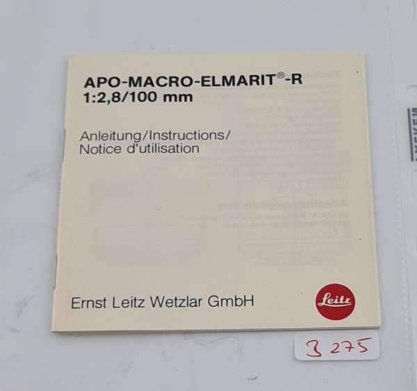 LEICA LEITZ Apo-Macro-Elmarit-R 2,8/100 Bedienungs-Anleitung
